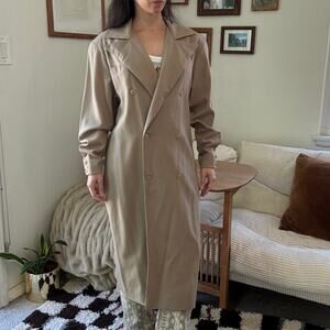 Vintage Wool Long Duster Double-breasted Camel Jacket Coat Size 12 (S)
